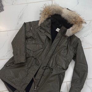 SAM Hudson Olive Jacket with Natural Fur Trim hood